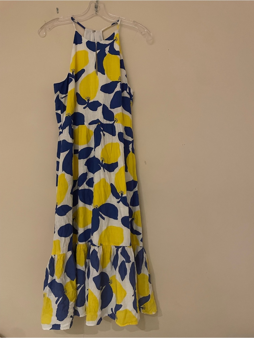 Lemon Print Halter Linen Maxi Dress LOFT- Ann Taylor , summer vacation dress